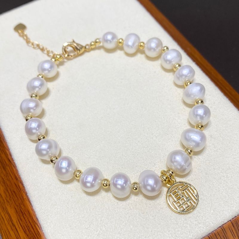 Natürliche Süßwasser Perle Armband Mode Einfache Armband Fu Charakter Mädchen Perle Schmuck_voghion.com