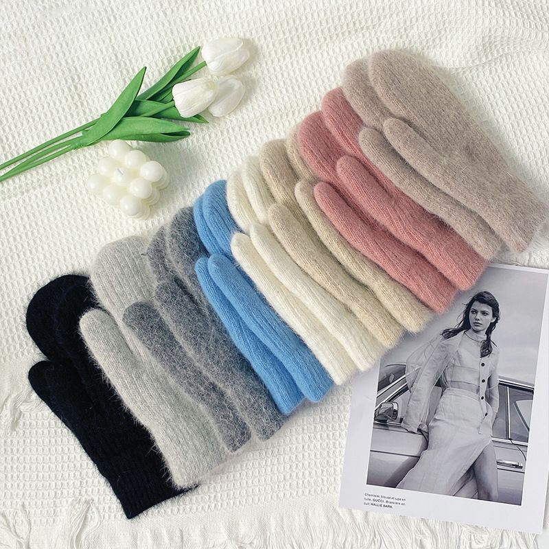 Coprisacco in lana lavorata a maglia M e guanti invernali antivento caldi e spessi per adulti, più guanti in pelliccia di coniglio in velluto_voghion.com