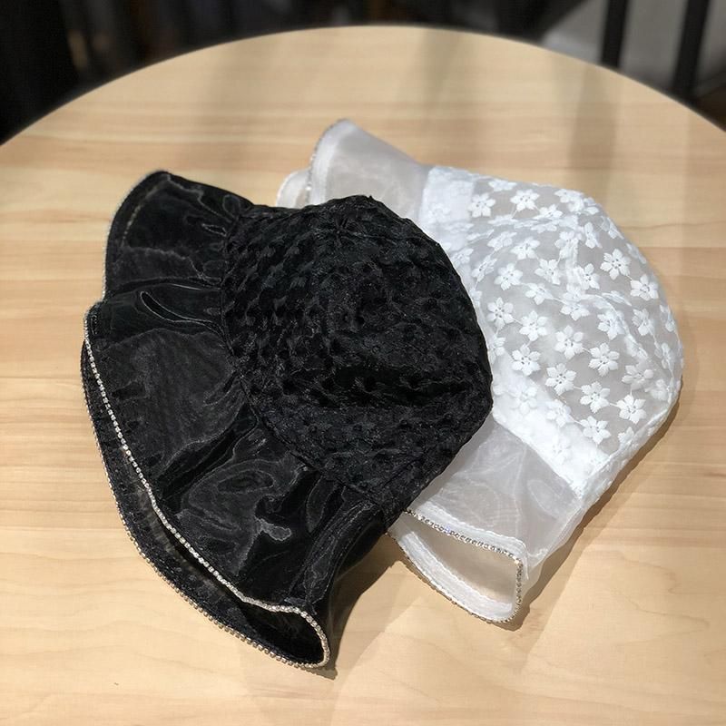 Cappello estivo da pescatore per bambini, stile retrò, leggero, con fiori e pizzo, protezione solare, con visiera a forma di conchiglia_voghion.com