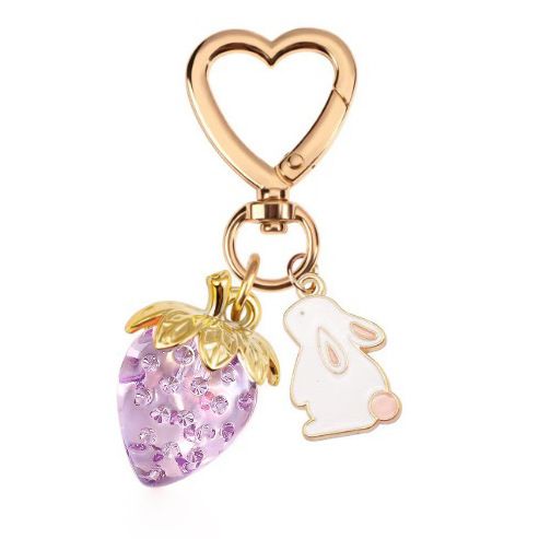 Heart Sweet Translucent Strawberry Flower Keychain Pouch Key Decoration Car Charms_voghion.com