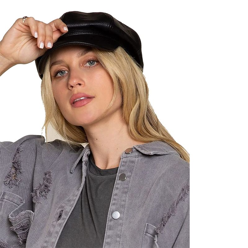 Vendita calda cappelli autunnali per le donne tinta unita ottagonale newsboy uomo donna casual PU cappello in pelle invernale berretto pittore_voghion.com