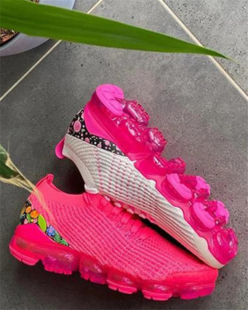 P7 2023 nuove scarpe da ginnastica donna moda primavera tessuto lavorato a maglia floreale lace up scarpe casual da donna appartamenti di grandi dimensioni da corsa_voghion.com