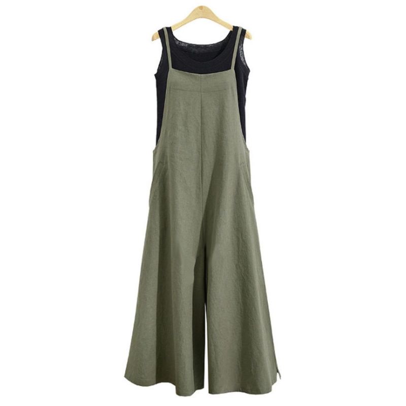 Suitable For All Seasons Summer Linen Flared Jumpsuit Cotton Wide-Leg Pants Overalls Women Casual Loose_voghion.com