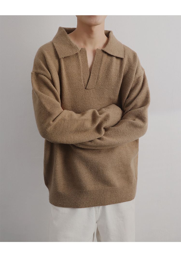 Pull à col Polo pour hommes, vêtements légers, tendance rétro, marque, ample et chaud, à revers_voghion.com