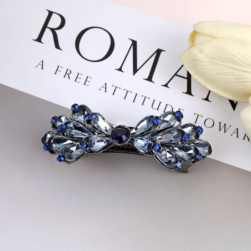 Fermaglio a molla grande con cristalli blu, accessorio per capelli legato a metà sulla parte posteriore della testa, temperamento di alta gamma, fermaglio orizzontale_voghion.com