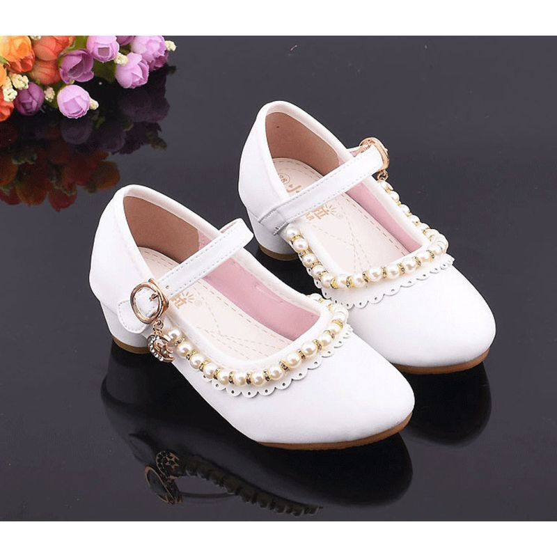 Abito da principessa Festa di matrimonio Tacco alto con perle Scarpe da ballo per bambine Sandali glitterati Scintillanti_voghion.com