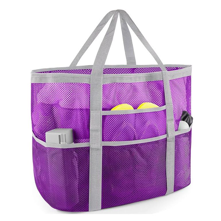 Borsa da spiaggia in rete di grandi dimensioni - Organizer da viaggio per articoli da toeletta di grandi dimensioni con manici, impermeabile e leggera (perfetta per vacanze, piscina, palestra)_voghion.com