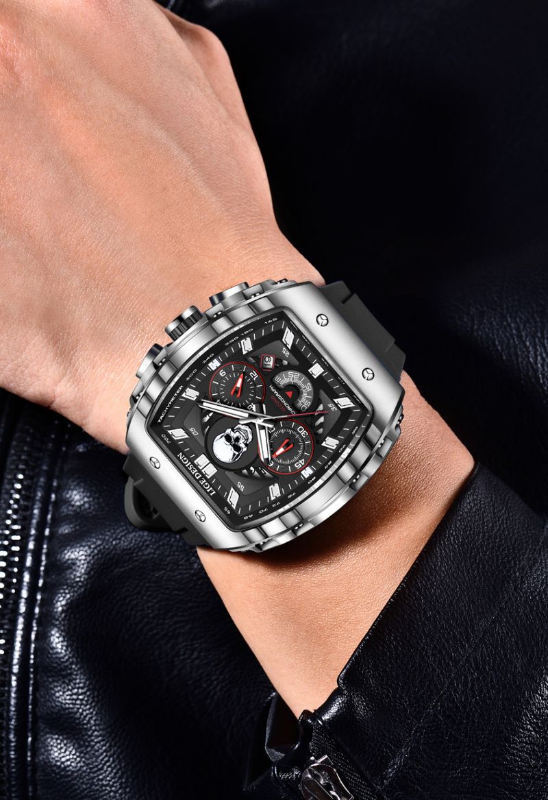Men's Stylish Skeleton Dial Quartz Watch With Silicone Strap, Water Resistant, Multi-Functional, Casual Fashion Timepiece Multi Function Watch_voghion.com