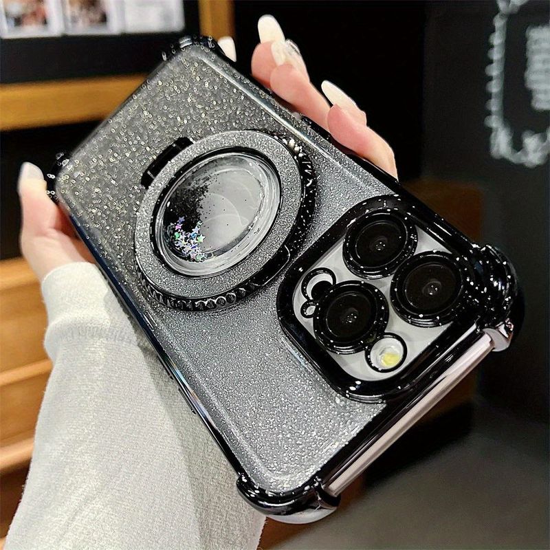 Magnetic Ring Holder Stand for iPhone 15ProMax, 15, 14, 13, 12, 11 Pro Max Plus, Shockproof TPU Protective Cover with Floating Glitter_voghion.com