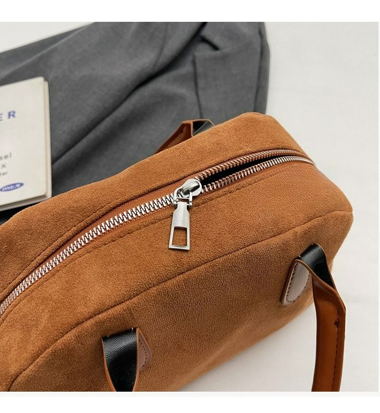 Suede Bowling Bag Vintage Casual Handbag Handbag Boston Pillow Bag_voghion.com