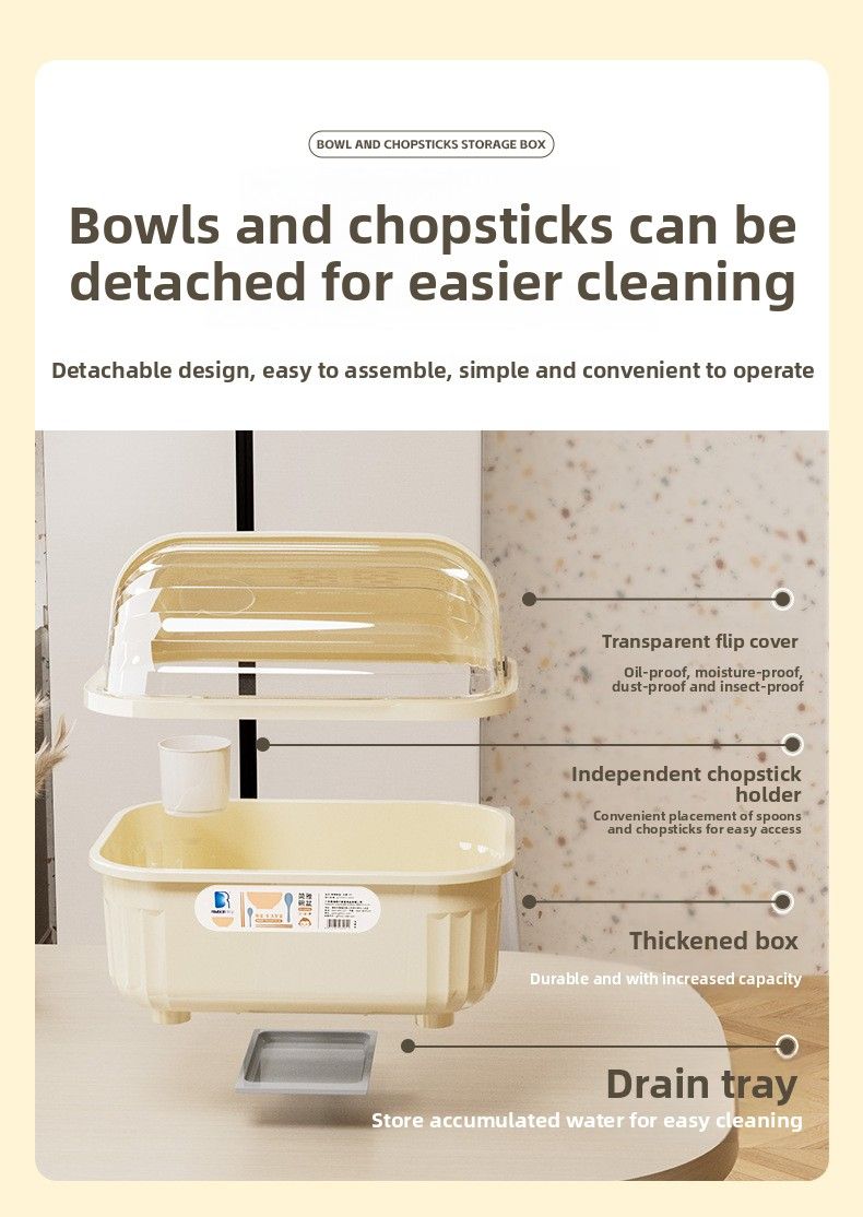 Ciotola scolapiatti con coperchio Huihai, portaoggetti per stoviglie, contenitore per ciotole e bacchette_voghion.com