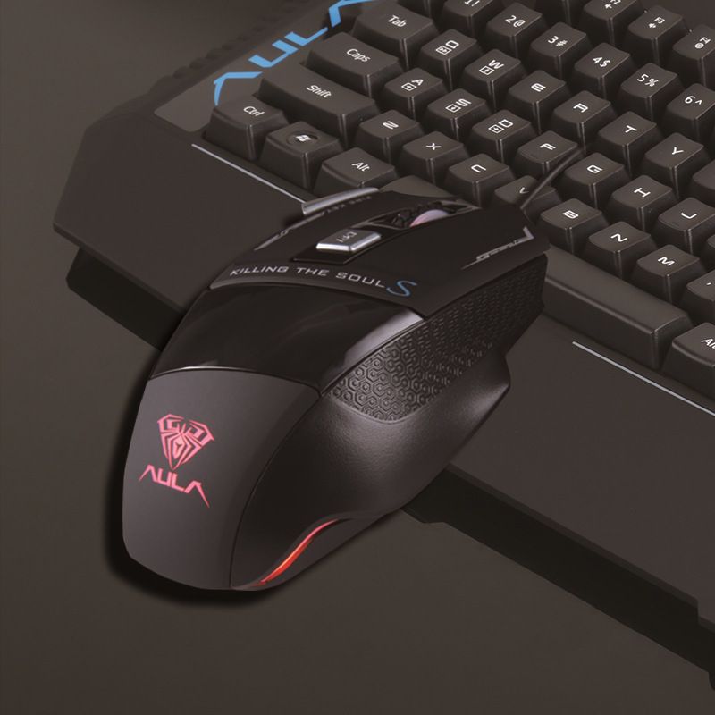 Mouse da gioco USB cablato AULA Wolf Spider S12 con illuminazione RGB, programmazione macro, 6 pulsanti, 2000 DPI, design ergonomico per giocatori su PC_voghion.com
