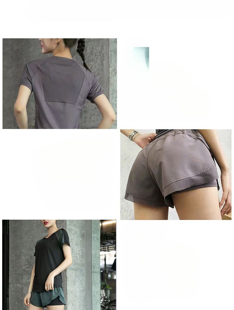Ensemble de sport deux pièces amincissant à manches courtes pour femme, vêtements de fitness d'été, de course à pied, de yoga à séchage rapide_voghion.com