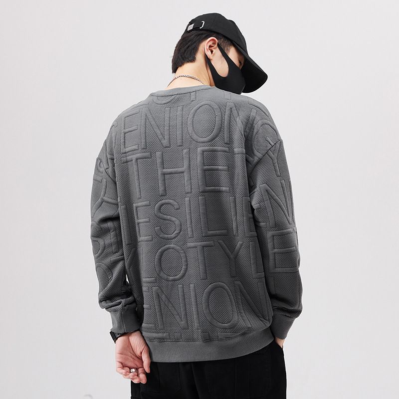 3D Jacquard Crew Neck Sweatshirt Autumn Men's Loose Fashion Versatile Long Sleeve Pullover Trendy Brand Clothing_voghion.com