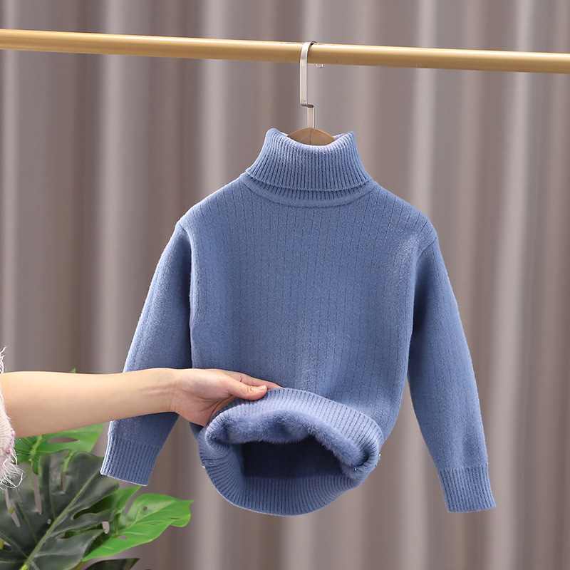 Kanner Nerz Pelzmantel Jongen a Meedercher Baby Mat Fleece Base Mantel Turtleneck Pullover Warm_voghion.com