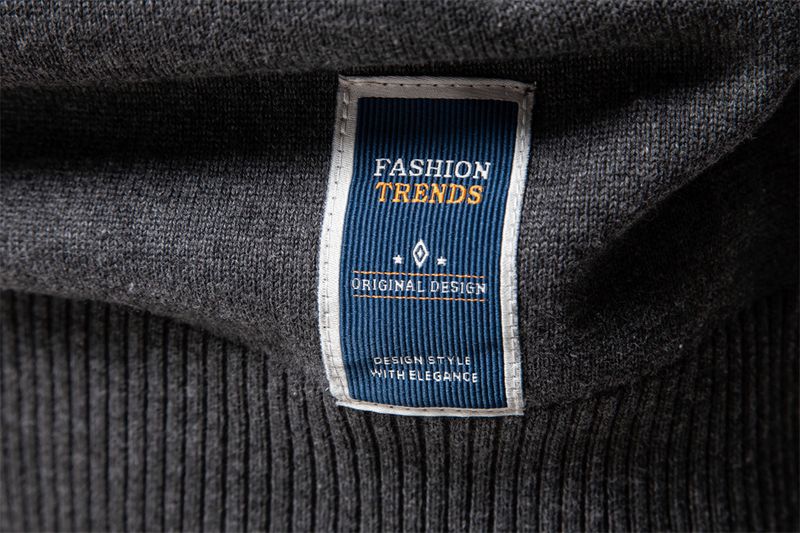 Suéter masculino de malha com gola alta - corte slim, 95% algodão, pulôver com zíper (azul-marinho/preto/verde/cinza claro/cinza escuro/bege)_voghion.com