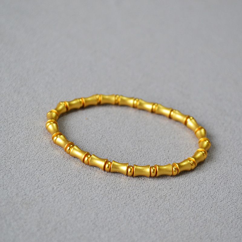 China-Chic New Chinese Popular Literature And Art Brass Ancient Gold Plated Frosted Bamboo Knot Elastic Bracelet Rising_voghion.com