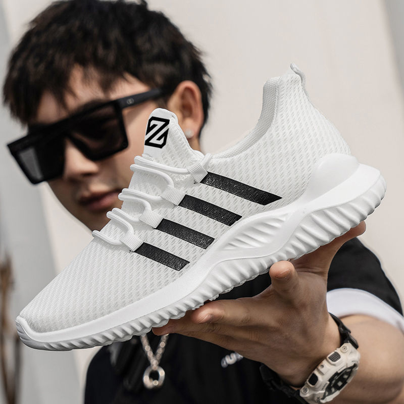 Frühling Atmungsaktive Sport Laufschuhe Weiße Sneakers Modetrend Casual Herrenschuhe_voghion.com