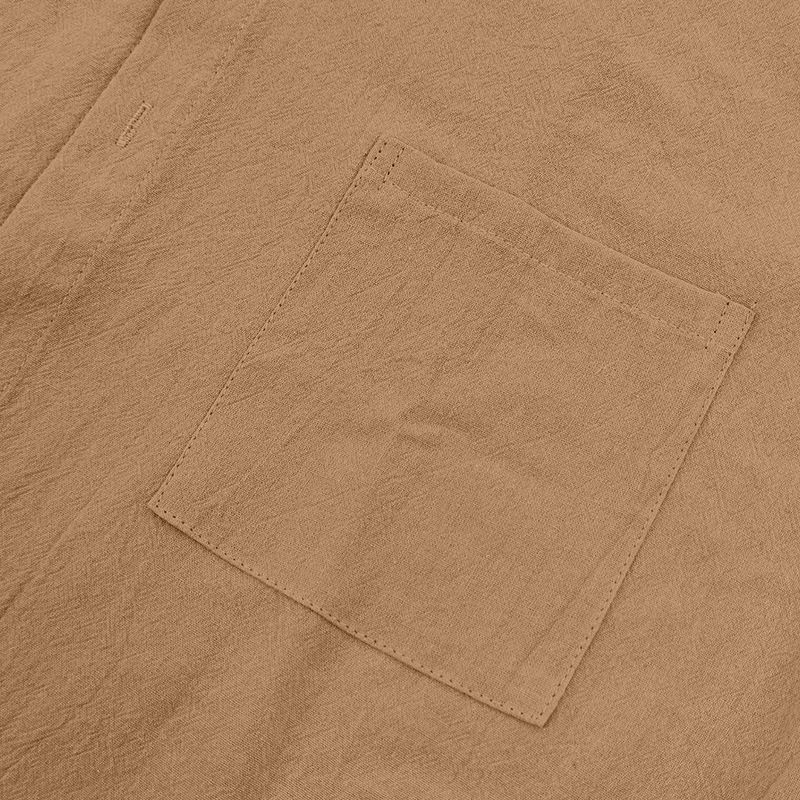 Camisa de lino de manga corta para hombre, nueva, de color liso, con cuello alto y bolsillo, holgada, informal_voghion.com