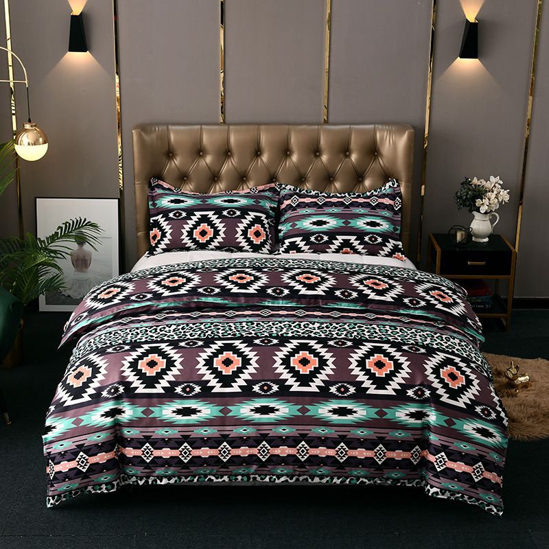 Luxuriöses Bettwäscheset mit Marmormuster im Bohème-Stil, drei- oder vierteilig, gesteppte, dicke Bettdecke aus Baumwolle für Doppelbetten_voghion.com