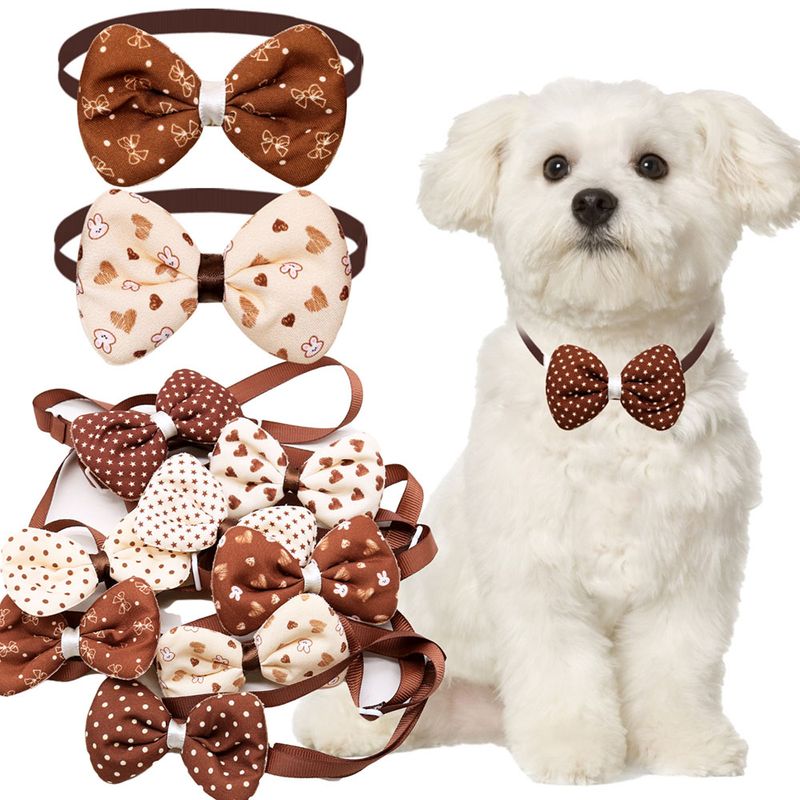 10 Pcs, Cute Puppies, Adjustable Collars, Brown Style, Bow Ties Small Dogs, Fashionable Pet Accessories For Dogs_voghion.com