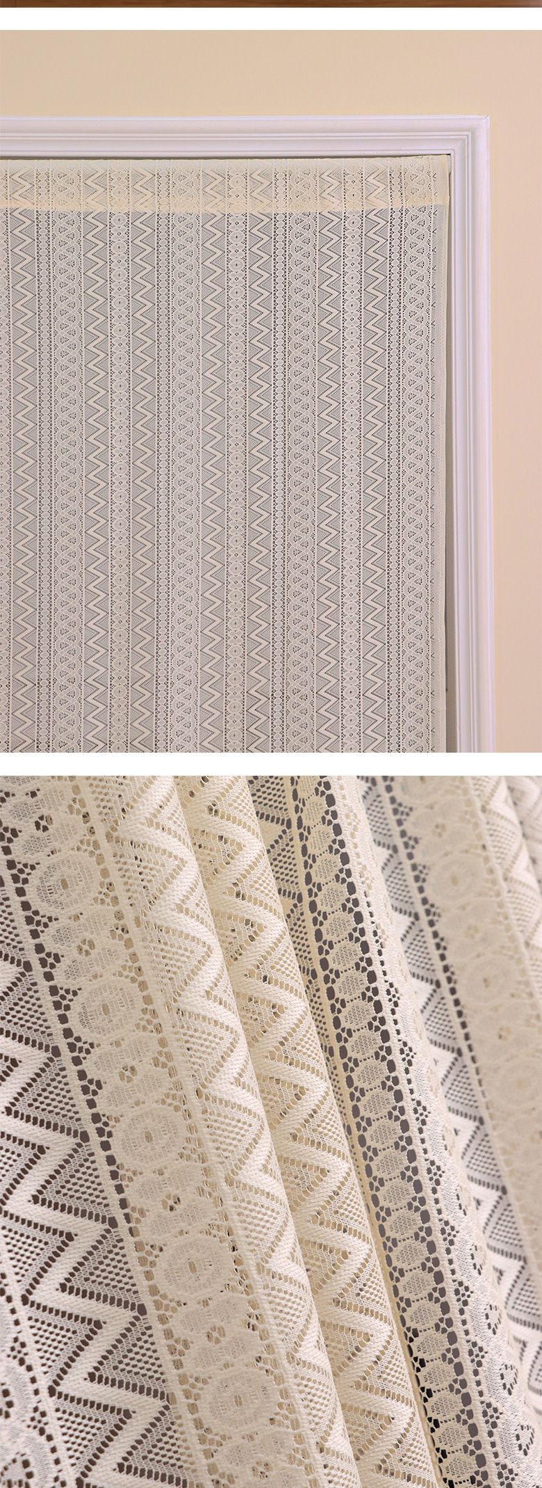 Cream Style Retro Lace Curtains Free Punching Bedroom Living Room Arched Door Gauze Curtain Partition Door Curtain_voghion.com