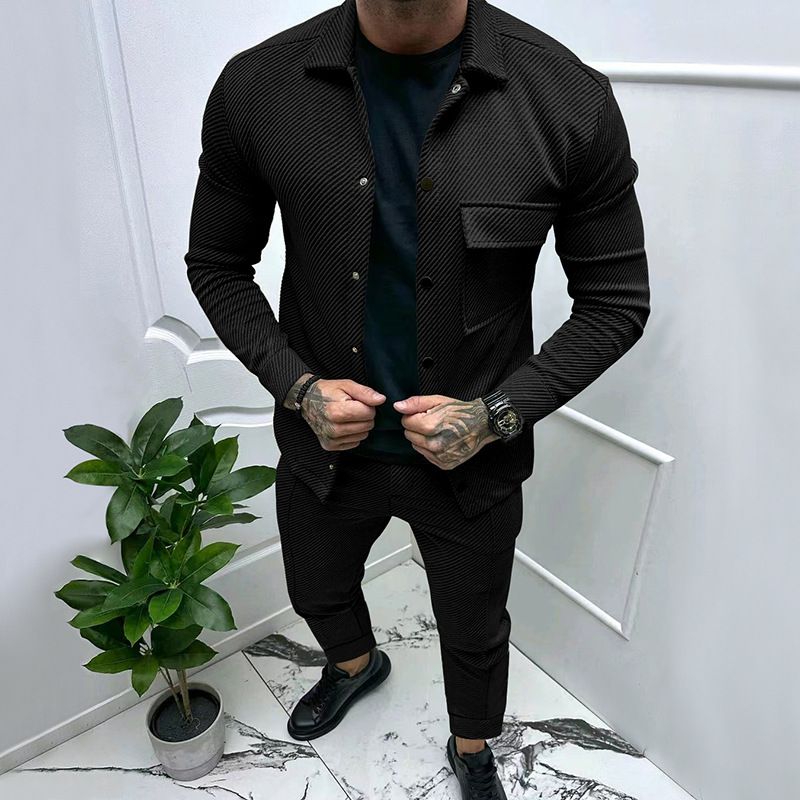 Herrenbekleidung Schwere Twilljacke Freizeithose Herren Neuer einfarbiger Jacquard-Zweiteiler für Herren_voghion.com