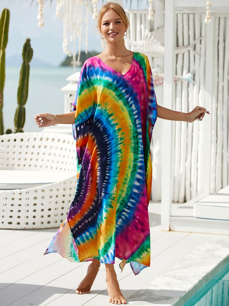 Strandkleid aus 100 % Baumwolle für Damen – Sonnenshirt mit Boho-Print, locker sitzende Bademode, Langarm-Tunika für den Urlaub am Pool_voghion.com
