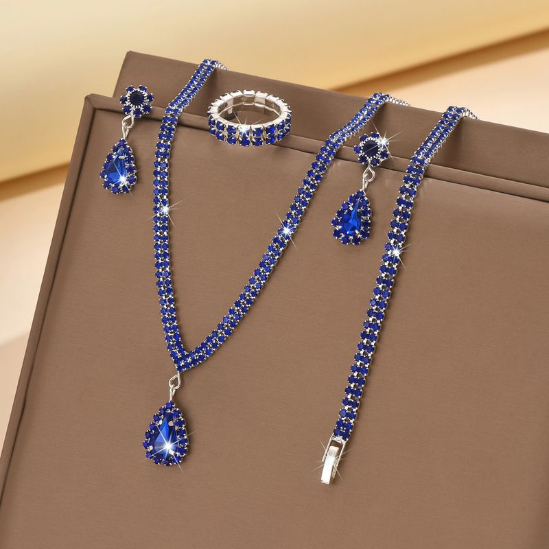 Set di gioielli da donna, alla moda, dal design semplice e alla moda, con ciondolo a forma di goccia di diamante, collana, orecchini, anello, gioielli, set da sposa, accessori_voghion.com