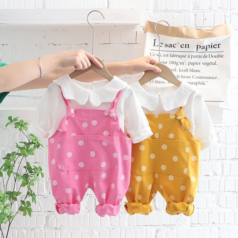 Pantaloni zaino da bambina autunno 2024 felpa con cappuccio a maniche lunghe set due pezzi per bambini moda casual a pois_voghion.com