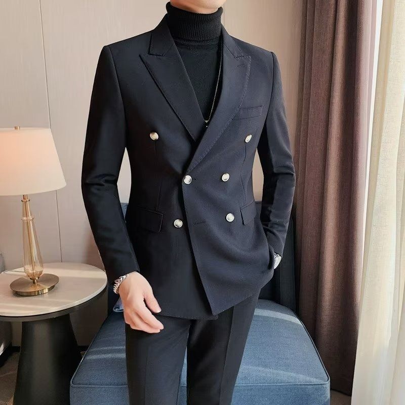 CT Double-Breasted Casual Blazer For Men, Spring And Autumn, High-End British Business Single Suit, Trendy Slim Fit Men's_voghion.com
