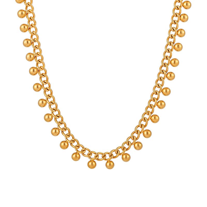 Collana con perline rotonde in acciaio inossidabile semplice e stagionale per donna, design unico e alla moda, catena per clavicola_voghion.com