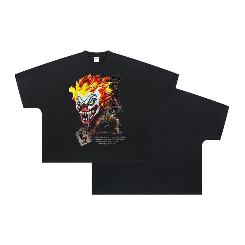 Maglietta da uomo a maniche corte con stampa a pipistrello Dark Clown, maglietta da uomo ampia alla moda di strada americana_voghion.com