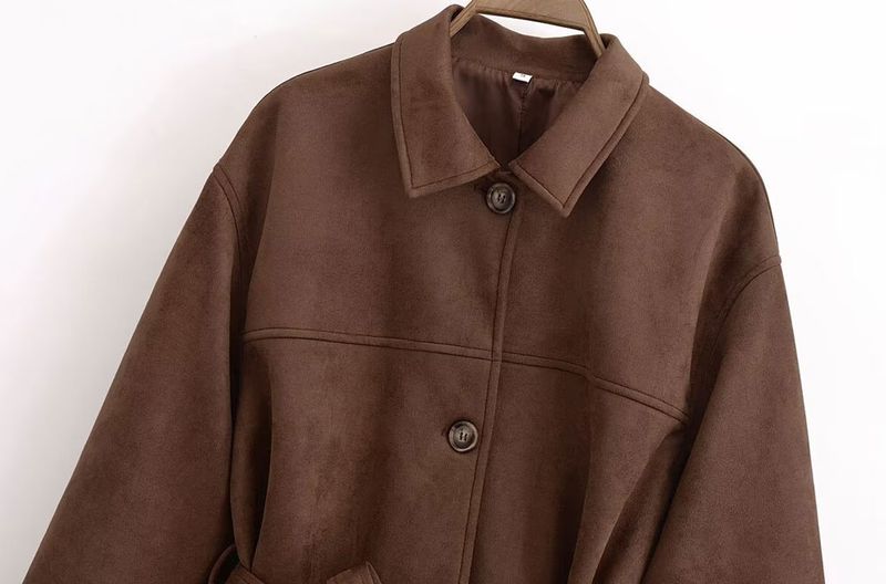 TRZA-Damen-Wildlederimitat-Lockere Jacke, Langarmmantel, Knopfleiste vorne, Damenoberbekleidung, schicke Oberteile, Mode_voghion.com