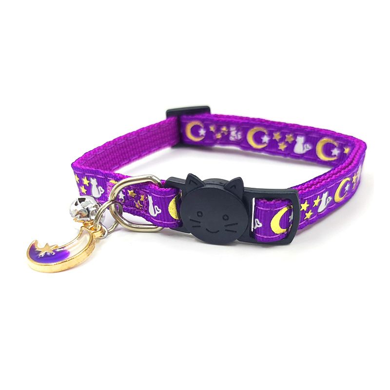 Goldprägung Neues Haustierband Stern Mond Katzenband Anhänger Halsband_voghion.com