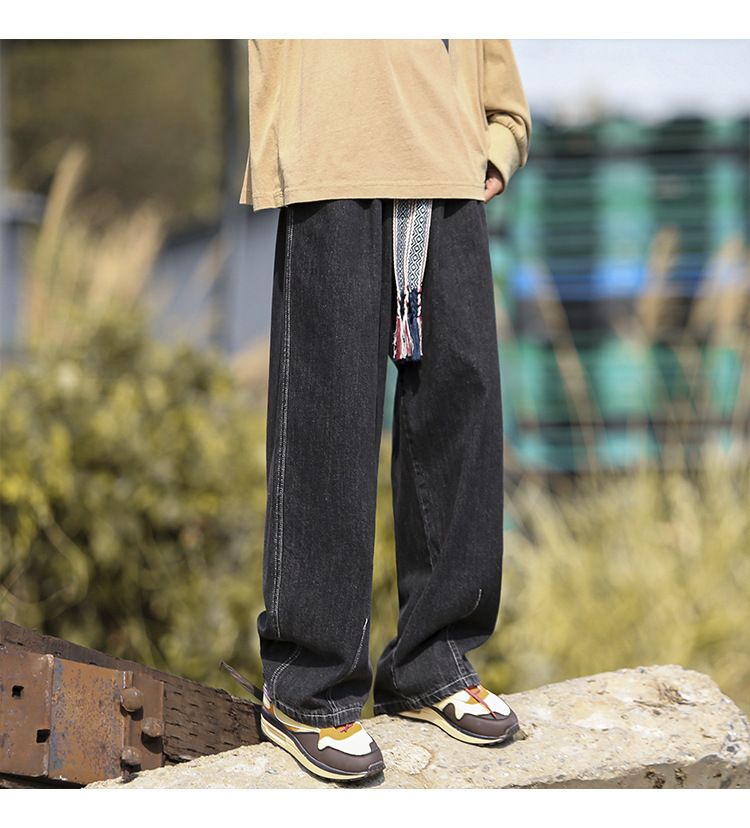Jeans im amerikanischen Stil für Herren, lockere, übergroße, trendige Markenjeans mit elastischem Bund und geradem, weitem Bein_voghion.com
