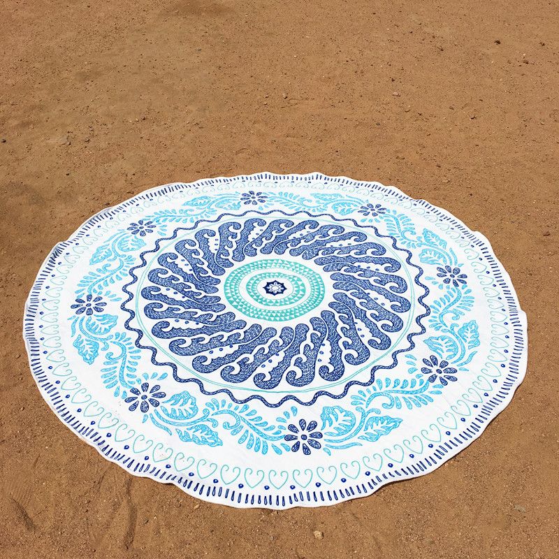 Cotton Terry Cloth Beach Hawaii Bath Style Active Printing Yoga Mat Round Bath Towel_voghion.com