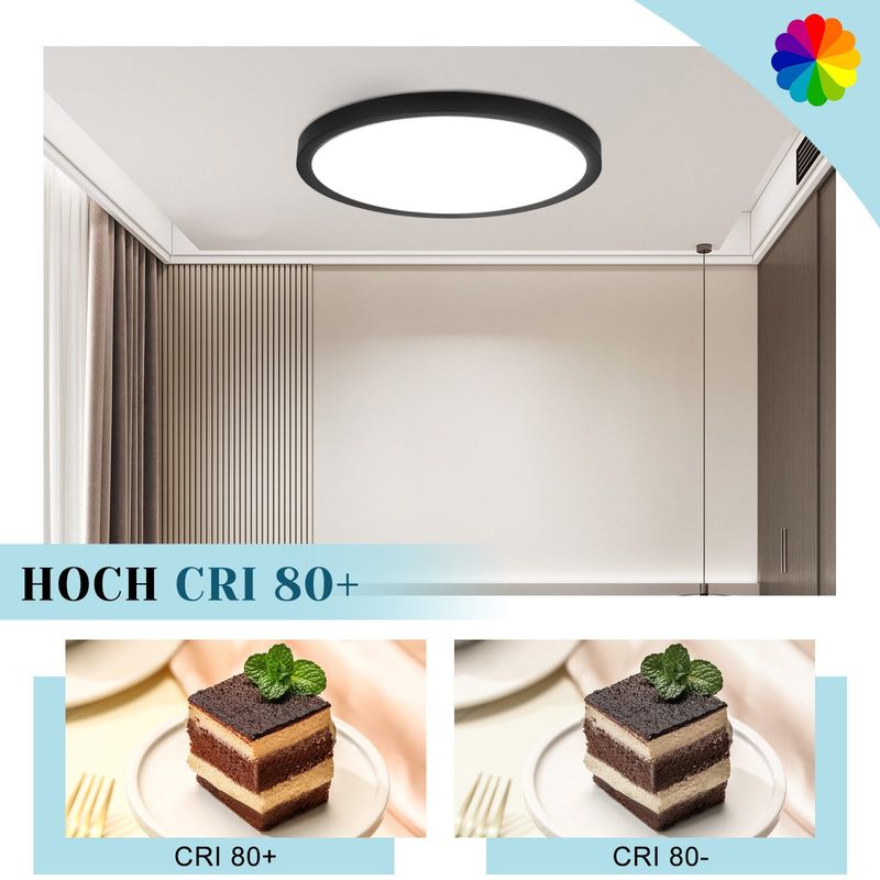 Glitzerlife Deckenlampe LED Deckenleuchte Schwarz - Ø30cm Badezimmerlampe Flach Schlafzimmerlampe Rund Deckenbeleuchtung 24W Kaltweiß Badlampe Für Küche Flur Bad_voghion.com