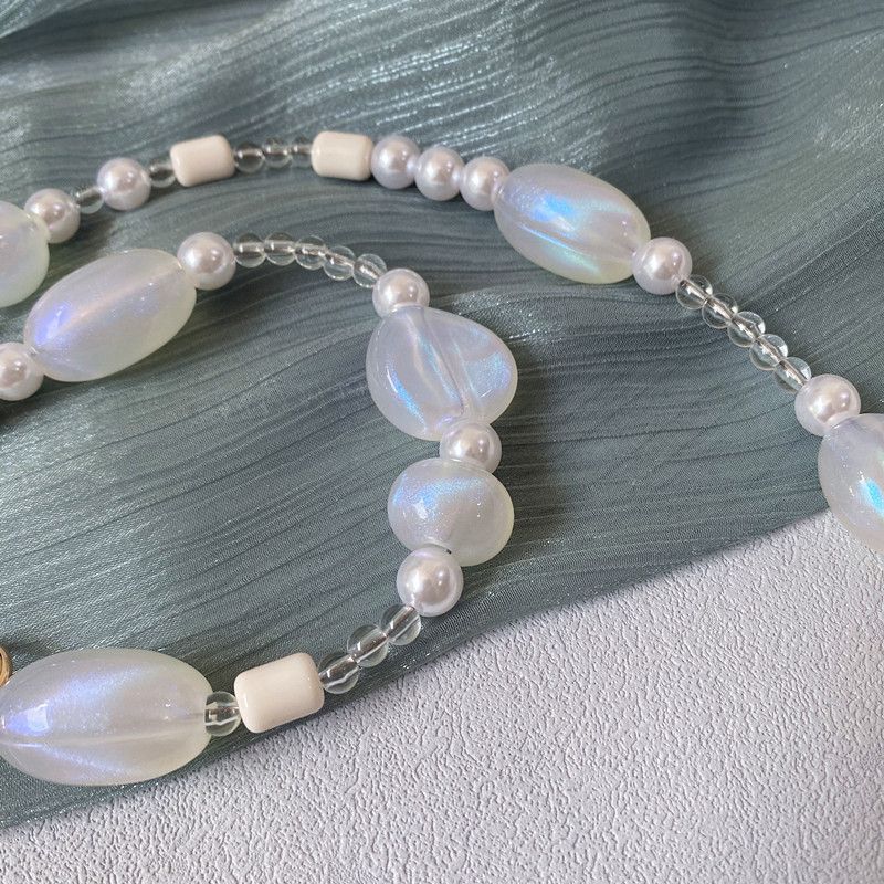 Fashion Iridescent Handmade Bead Bag Transparent Handheld Short Versatile Color-Block Multicolor Phone Chain_voghion.com