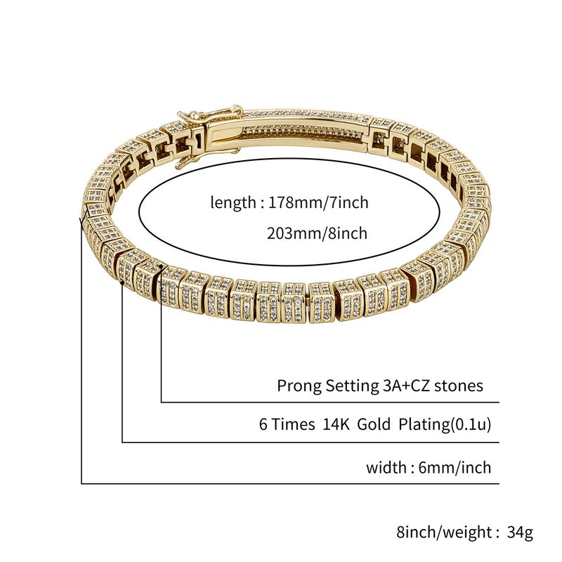 Men's And Women's Hip Hop Chain Bracelet With 6mm Cubic Zirconia Stones - Durable Gold & Silver Plated Link Bracelet For Casual Wear_voghion.com
