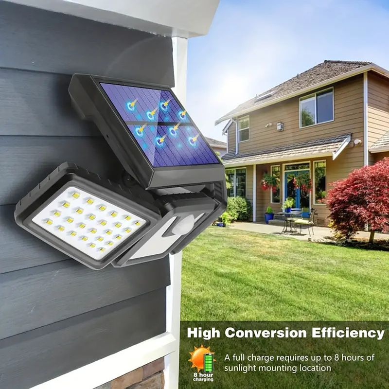 Buitenzonne-energie driezijdige draaibare wandlamp intelligente inductie brede hoek waterdichte duurzame tuinlamp_voghion.com