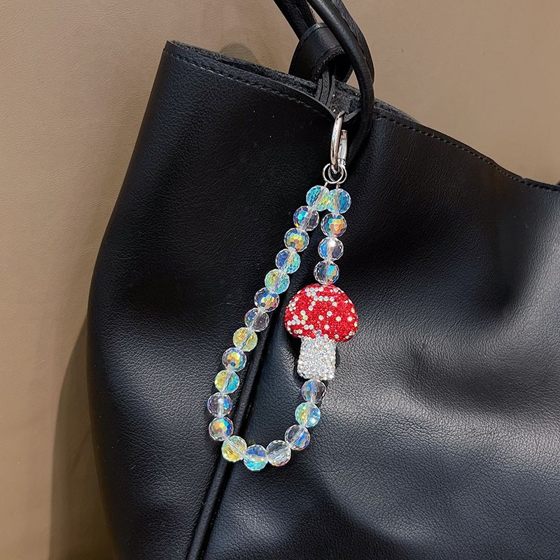 New Crystal Bead String Ceramic Mushroom Creative Rhombus Rhinestone Car Keychain Bracelet Bag Pendant_voghion.com