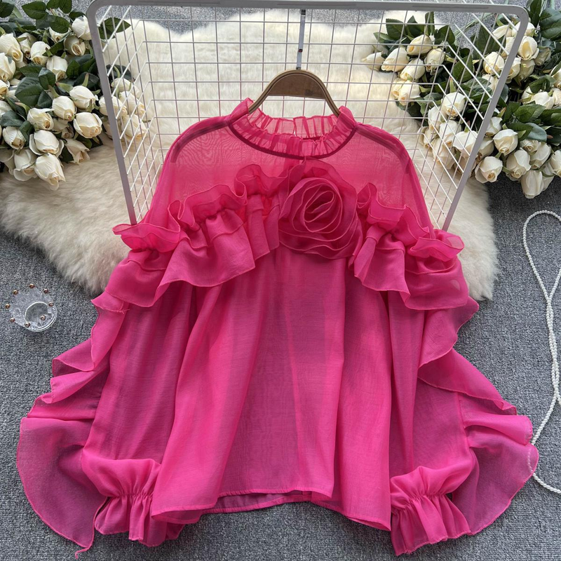 Women's Clothing Designed irregular ruffled mesh shirt for women in spring and autumn pullover pleated niche slim and chic top trendy_voghion.com