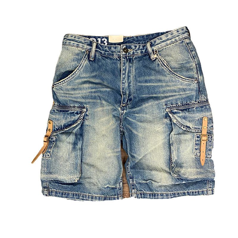 Herrenbekleidung Gewaschene Jeans-Shorts für den Sommer, dünne, lockere und gerade Arbeitskleidung, mittellange Hose, trendige, lässige Fünf-Sechs-Punkt-Hose_voghion.com