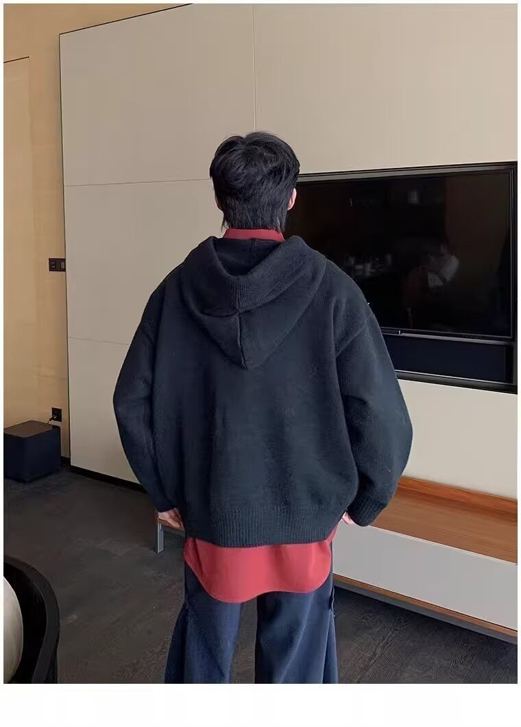Maglione con cappuccio e bottoni avanzato per autunno e inverno, semplice e versatile, da uomo, in maglia_voghion.com