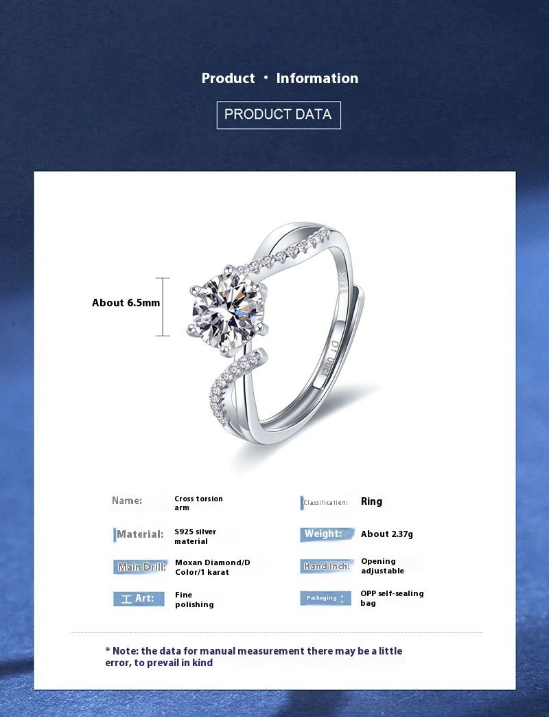 Broadcast Handwear Mikro-Ageleete Klassesche Kräiz Twist Six Claw Moissanit Ring fir Fraen Einfach_voghion.com
