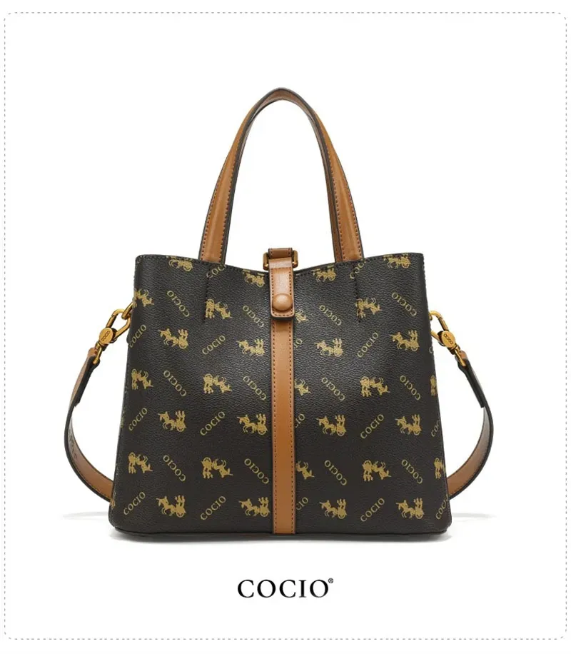 COCIO Designer New Letter Printed Shoulder Simple And Versatile Vintage Mailman Casual Classic Bucket Bag_voghion.com