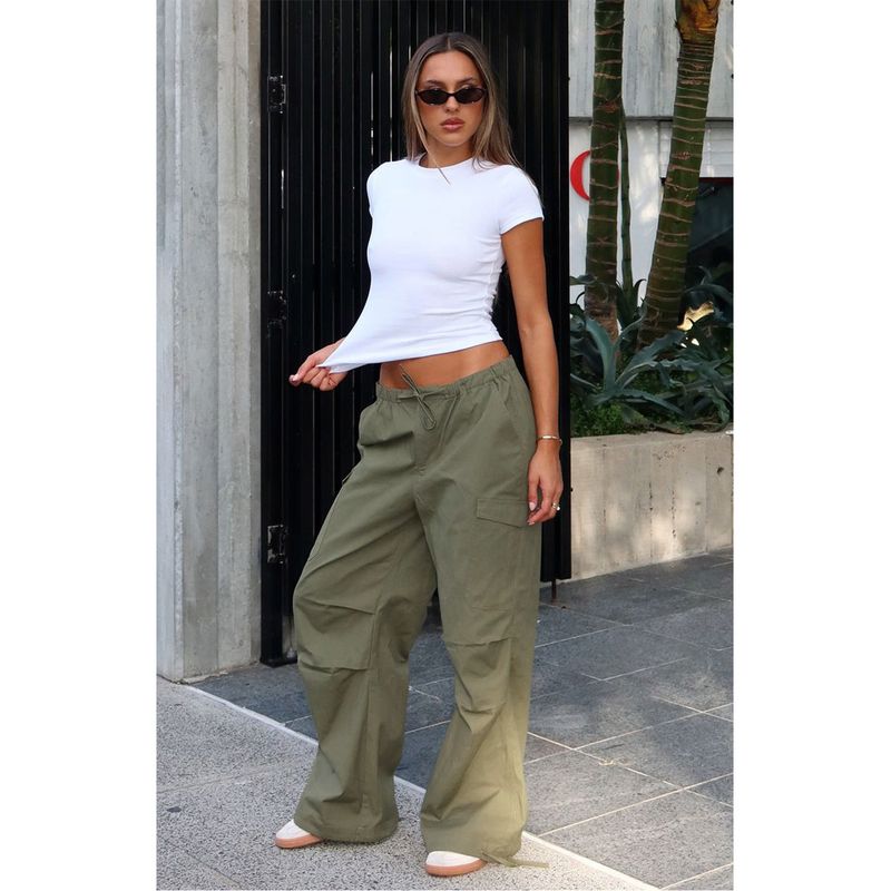Women's Cargo Pants With Drawstring Waist & Multiple Pockets - Comfortable Loose Fit Straight Leg Workwear Pants For Casual Street Style_voghion.com