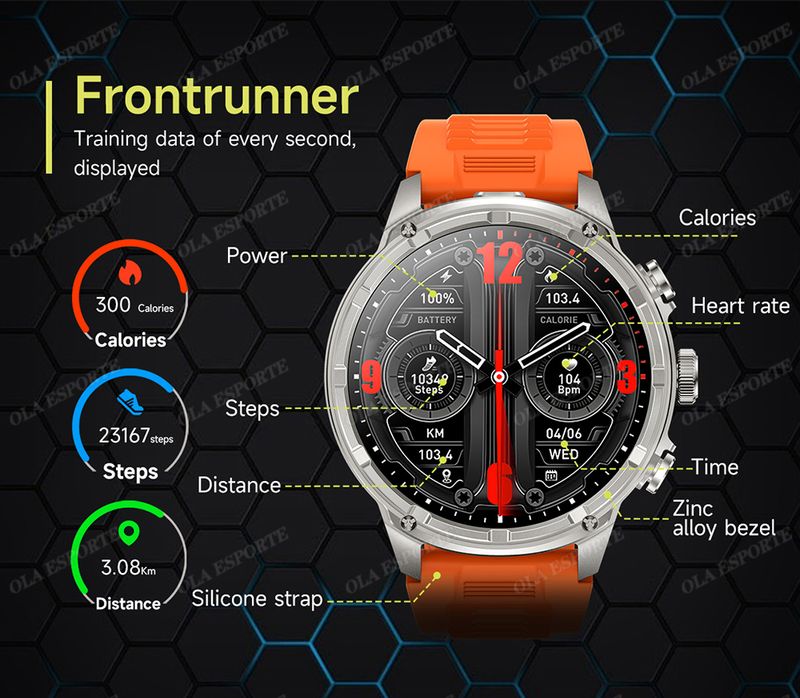Montre connectée militaire pour hommes, 710 mAh, pour l'extérieur, GPS, boussole, fréquence cardiaque, lampe de poche LED, appels Bluetooth, sport_voghion.com