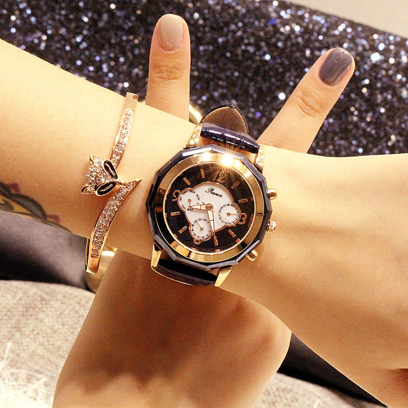 Modische Damen-Multifunktionsuhr mit Nachtlicht, 2035, echtes Leder, wasserdicht, Gezeitenuhr_voghion.com